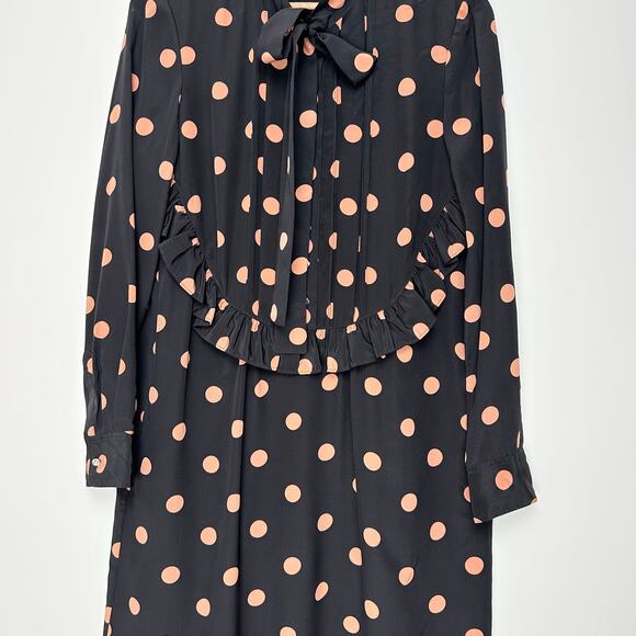 ASO Mandy Moore Tory Burch Printed Ruffle Bow Neck Polka Dot Silk Dress | SZ 4 - Picture 9 of 16